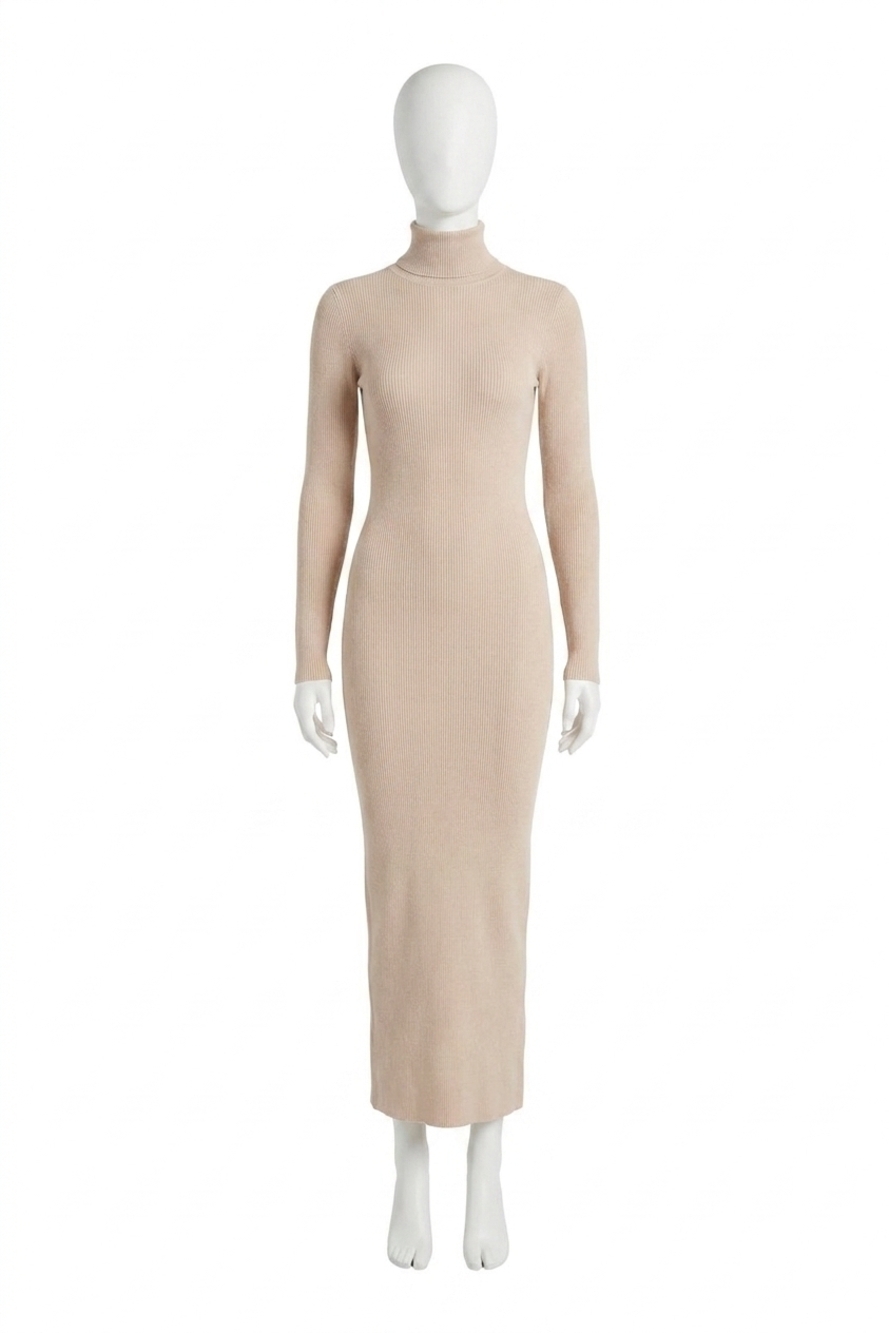 NEW ENZA COSTA silk sweater rib ankle turtleneck dress in jute
